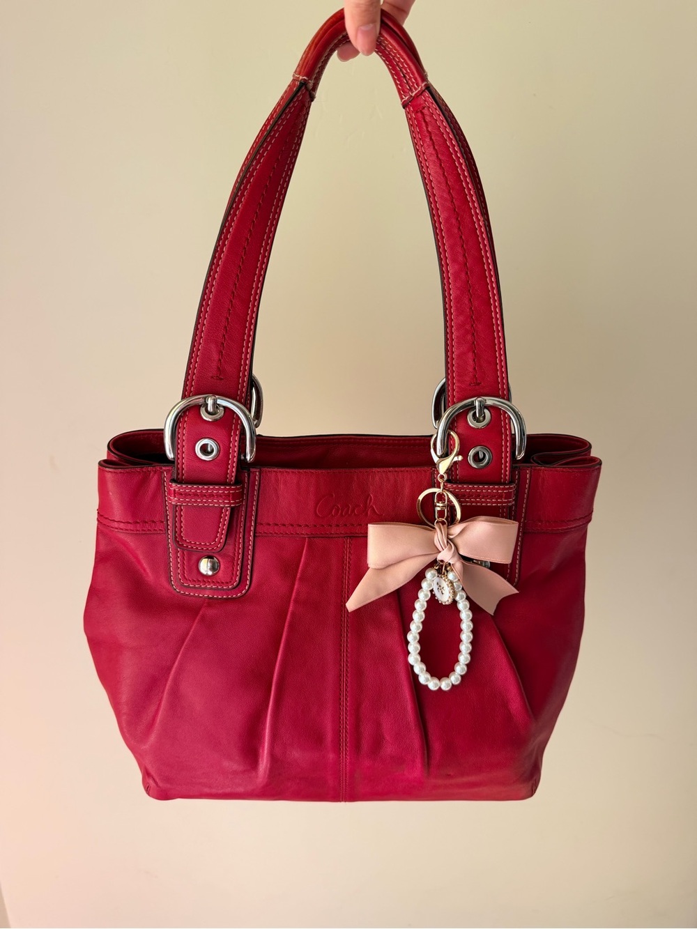 Coach Soho red leather pleated shoulder bag